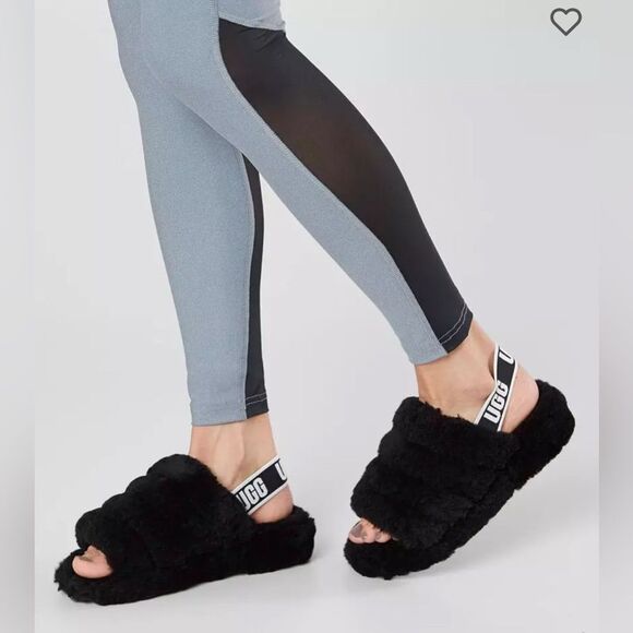 Ugg Plush Fluff Yeah Slide Sandal Slippers Black sheepskin slippers Size 10. New - Picture 8 of 17